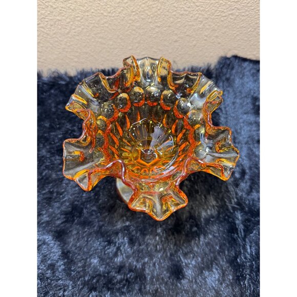 Vintage Amberina Ruffled Glass Compote Bowl Pedestal Candy Dish Decorative Home - Picture 4 of 6